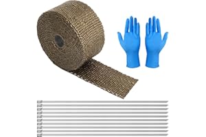 Ampkllz Exhaust Heat Wrap, 2" x 16.5' Car Motorcycle Exhaust Tape,Titanium Glass Fiber Thermal Tape with 10 Stainless Steel C