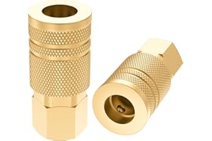 HONSNKS 1/4 Inch Brass Female Industrial Coupler, 1/4'' NPT Air Hose Fittings, Quick Connector Air Coupler for Auto Shop, 2 Pack