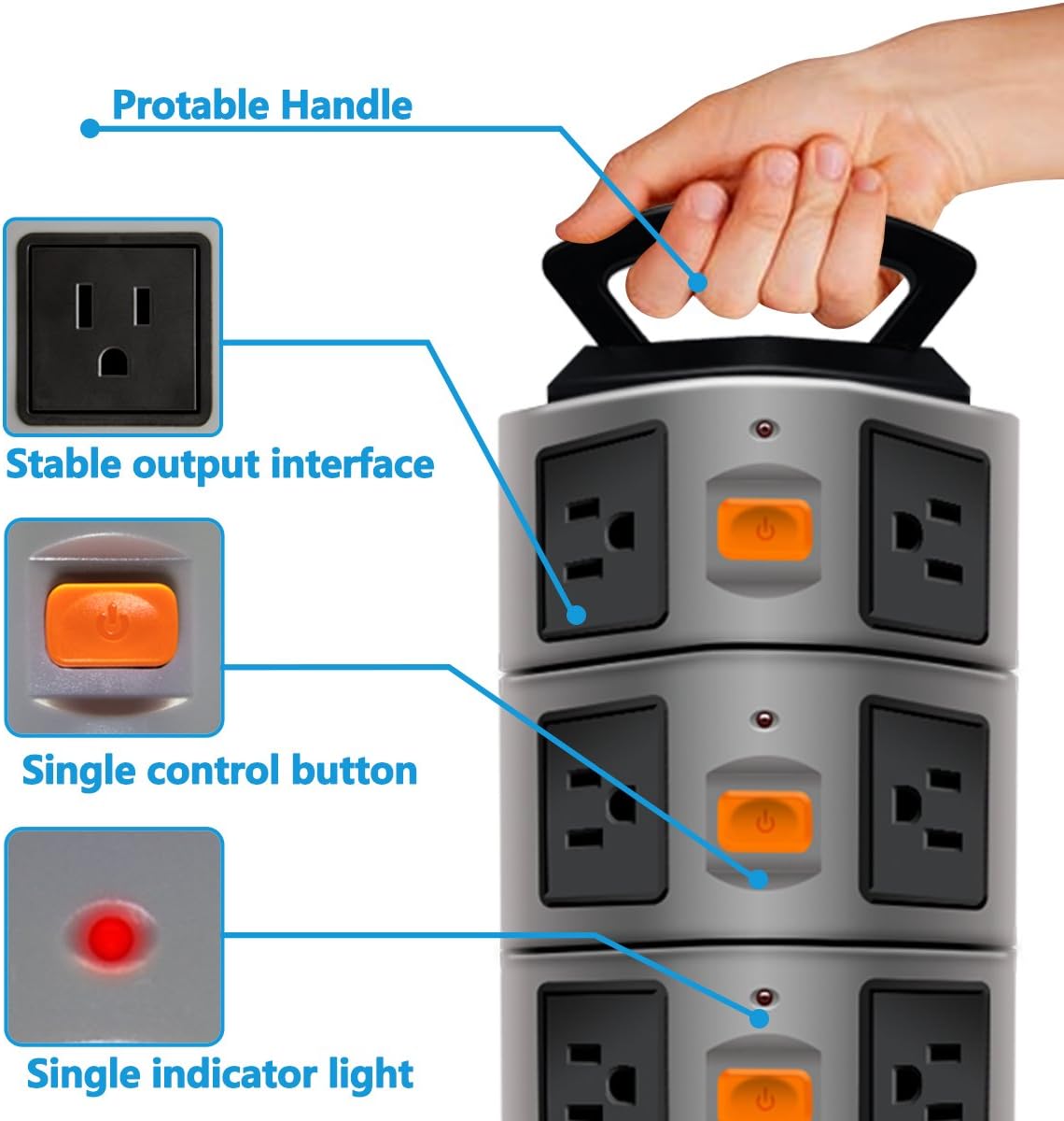 Power Strip Tower, Lovin Product Surge Protector Electric Charging Station, 14 Outlet Plugs with 4 USB Slot 6 feet Cord Wire Extension Universal Charging Station (1-PACK) - - 