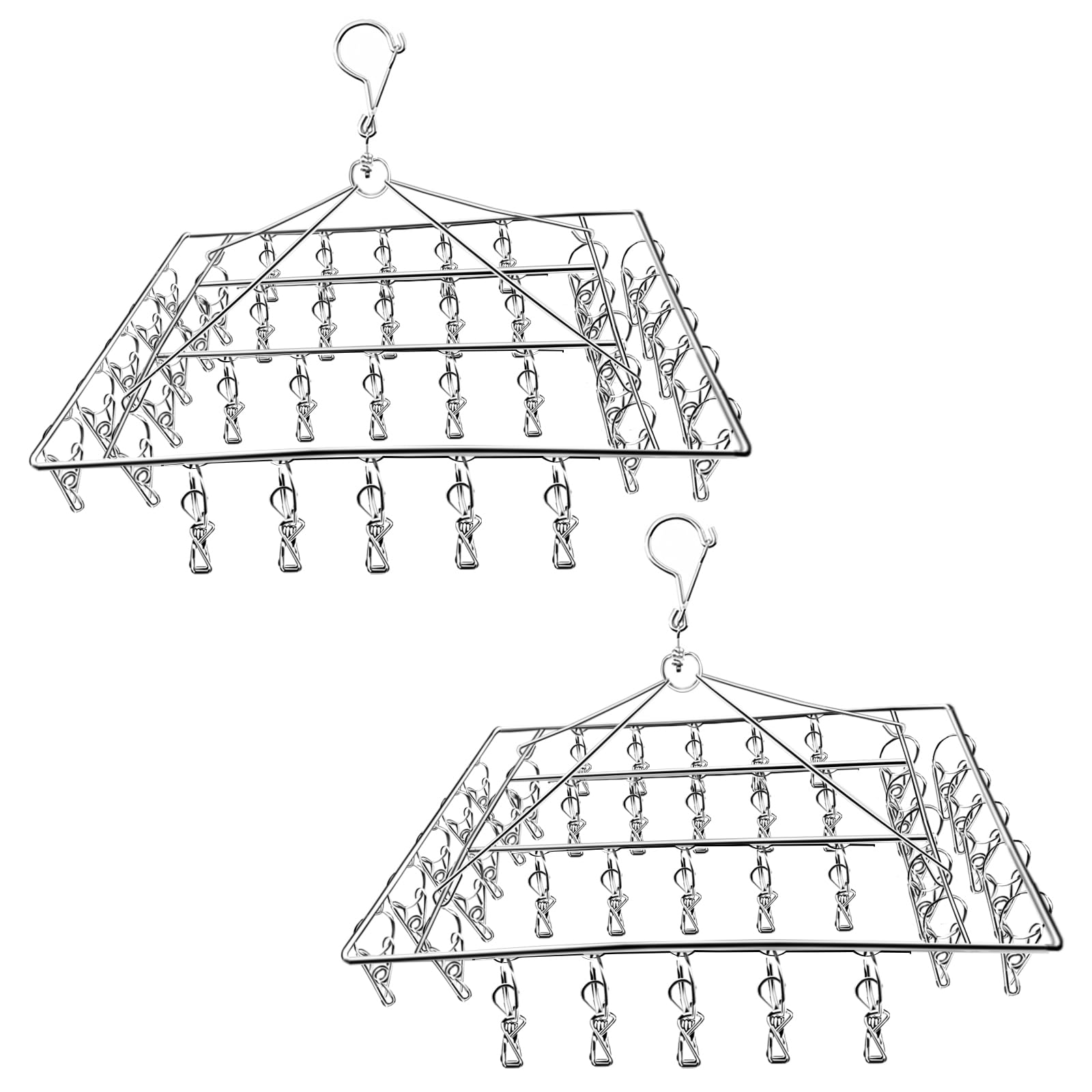 JNBGTU 2Pcs Sock & Underwear Dryer Hanger - Each with 40 Pegs, Metal Sock Peg Hanger for Washing Line, Indoor & Outdoor Clothes Drying Rack, Windproof Stainless Steel Design