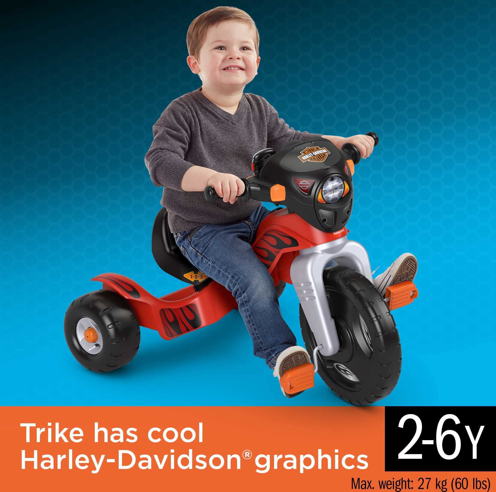 Fisher-Price Toddler Tricycle Harley-Davidson Lights & Sounds Trike, Toy Bike with Adjustable Seat & Storage for Outdoor Play Kids Ages 2+ Years (Amazon Exclusive)