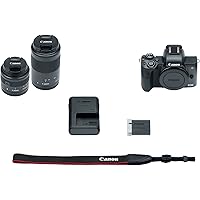 Canon EOS M50 Mirrorless 4K Vlogging Camera Bundle Kit with EF-M15-45mm + EF-M 55-200mm Lenses, Black