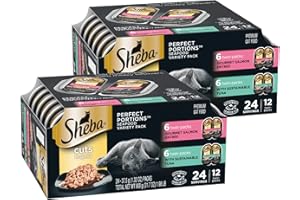 SHEBA PERFECT PORTIONS Cuts in Gravy Adult Wet Cat Food Trays (24 Count, 48 Servings), Gourmet Salmon & Sustainable Tuna, Easy Peel Twin-Pack Trays