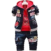 Yao 1T-5T Toddler Boy Clothes,Autumn Baby Boy 3pcs Clothing Sets Denim Vest Cotton Hoodies Jeans for Kids