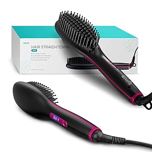 Hair Brush Straightener, ABOX Electric Ionic Straightening Comb,30s Fast Ceramic Heat for Frizz-Free Silky Hair, Anti-Scald,8 Levels Temperature with LED Display, Auto Lock/Off for Home, Travel&Salon