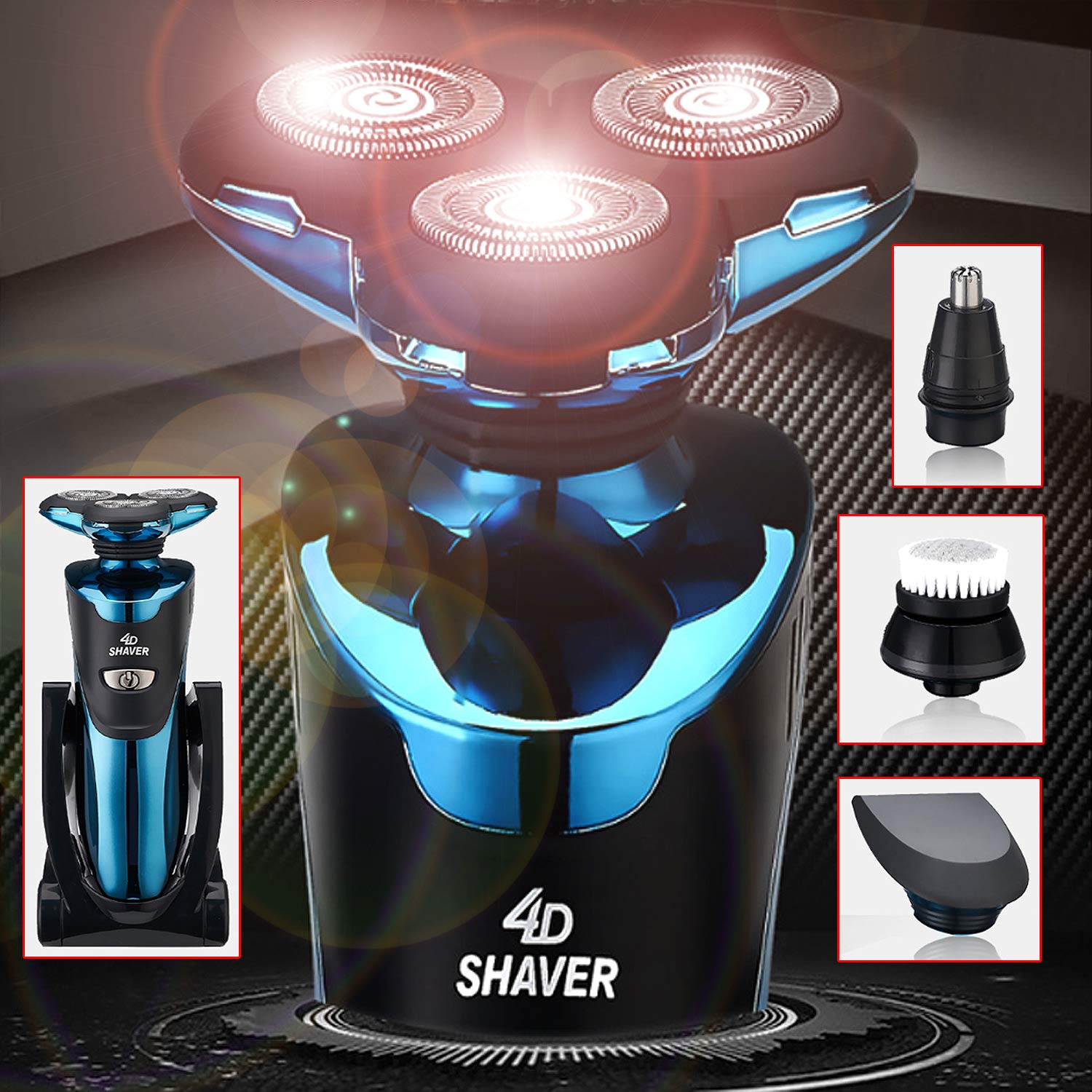 Electric Razor for Men with LED Display, Rechargeable IPX7 Waterproof Electric Shaver Wet and Dry Men\'s Rotary Shavers with Nose Ear Hair Sideburn Trimmer Facial Cleaning Brush and Charging Stand