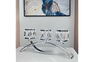 KOLNLALA 3 Arms Crystal Bowl Tealight Candelabra Votive Candle Stand, Wedding centerpieces for Tables Crystal Candlestick，Centerpiece Table Decorations (Silver)