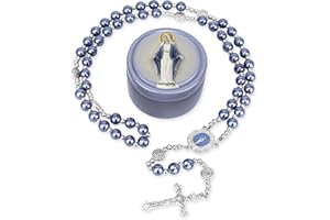 SUTANALE 8mm Glass Pearl Rosary Necklace for Women - Catholic Prayer Beads with Gift Box, Handmade Religious Jewelry for Baptism, First Communion