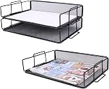 EXERZ Letter Trays 2pc Stackable Desk Organizer Mesh Metal Black view 7