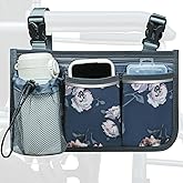 SHIFANQI Wheelchair Bag, Walker Bag, Wheelchair Side Bag, Armrest Organizer Pouch with Cup Holder Attachment and Reflective Strip, Accessories for Most Wheelchairs, Walker, Rollators, Rosa