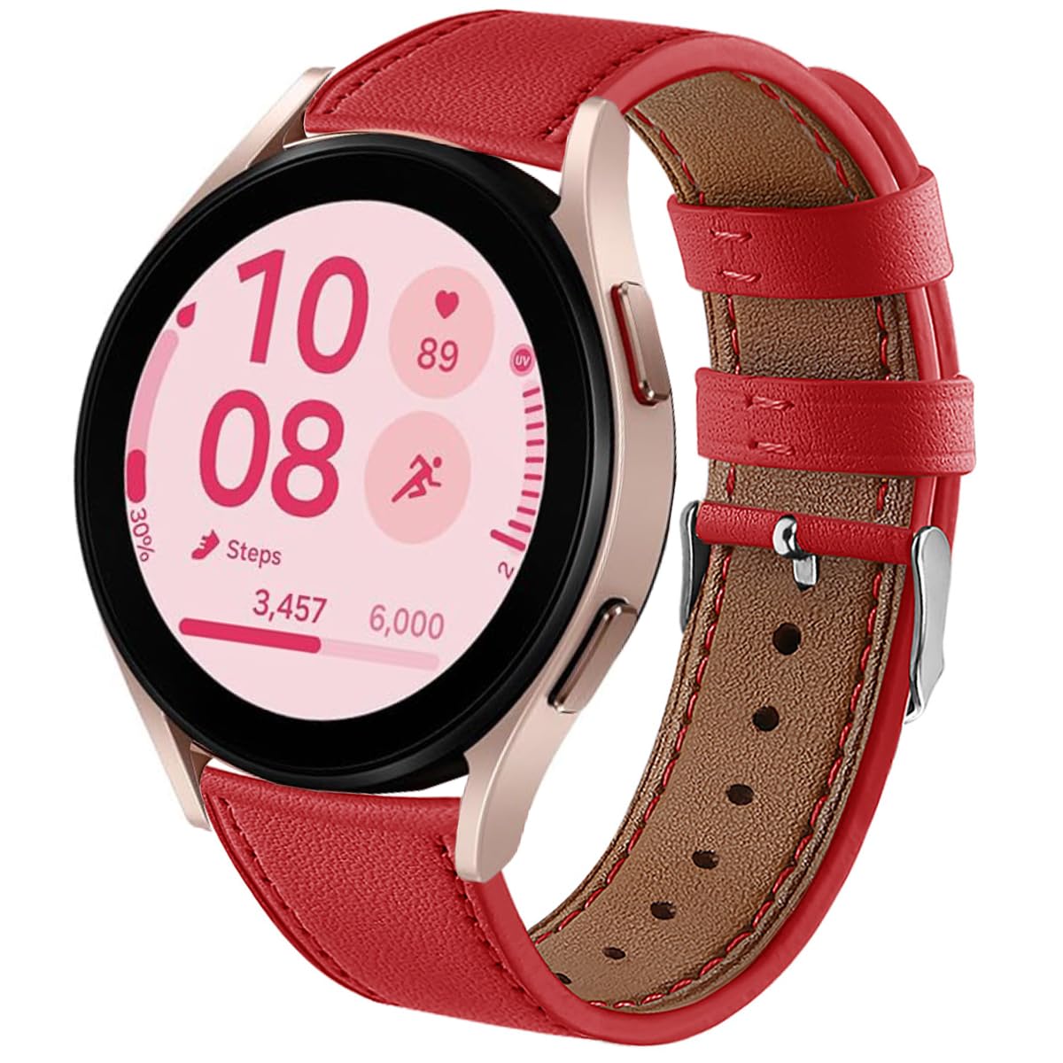 DEALELE Compatible with Samsung Galaxy Watch 5 / 5 Pro / Galaxy 4 / 4 Classic / Galaxy 3 41mm / Galaxy Watch 42mm / Active 2, 20mm Soft Leather Replacement Strap for Huawei GT2 / GT3 42mm (Red)