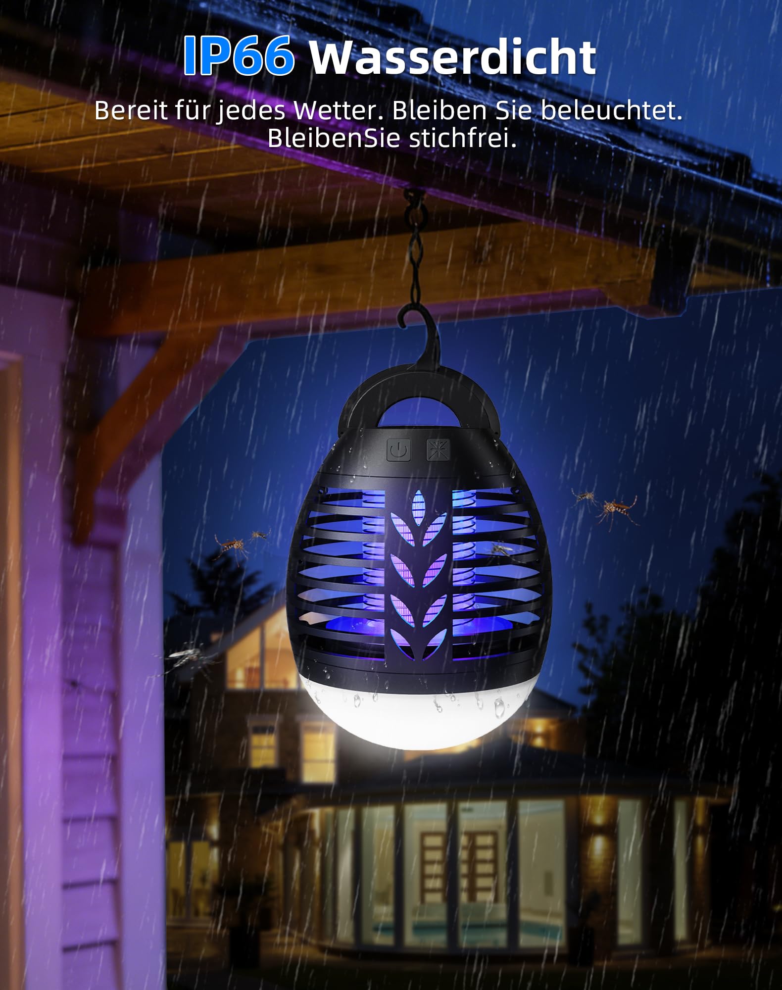 ROVLAK Insektenvernichter Campinglampe Outdoor, LED Mückenlampe USB Wiederaufladbar 2-In-1 Moskitokiller Lampe mit LED Licht, 3 Beleuchtungsmodi, Wasserdicht UV Mückenschutz für Camping, Zelt, Garten 3