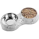 AKEISHE 2-in-1 Double Cat Bowls with Non-Slip Tray, Stainless Steel Pet Feeder for Puppies, Small Dogs &amp; Cats, Whisker-Friendly Wide Shallow Design, Removable Food Water Bowls, Dishwasher Safe