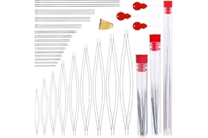 Pnytty 54 PCS Beading Needles - 18pcs Big Eye Beading Needles Seed Bead Needles + 36pcs Long Straight Beading Needles Embroidery Needles for Jewelry Making with Bottle, Thimble, Threaders