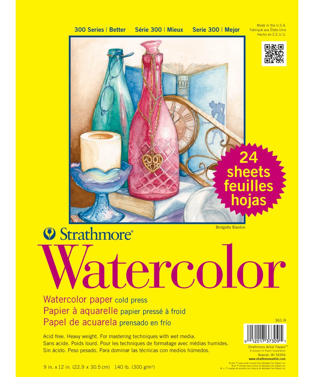 Strathmore Watercolor Paper Pad 9 x 12-inch, 24 Sheets, White, 1 Pack