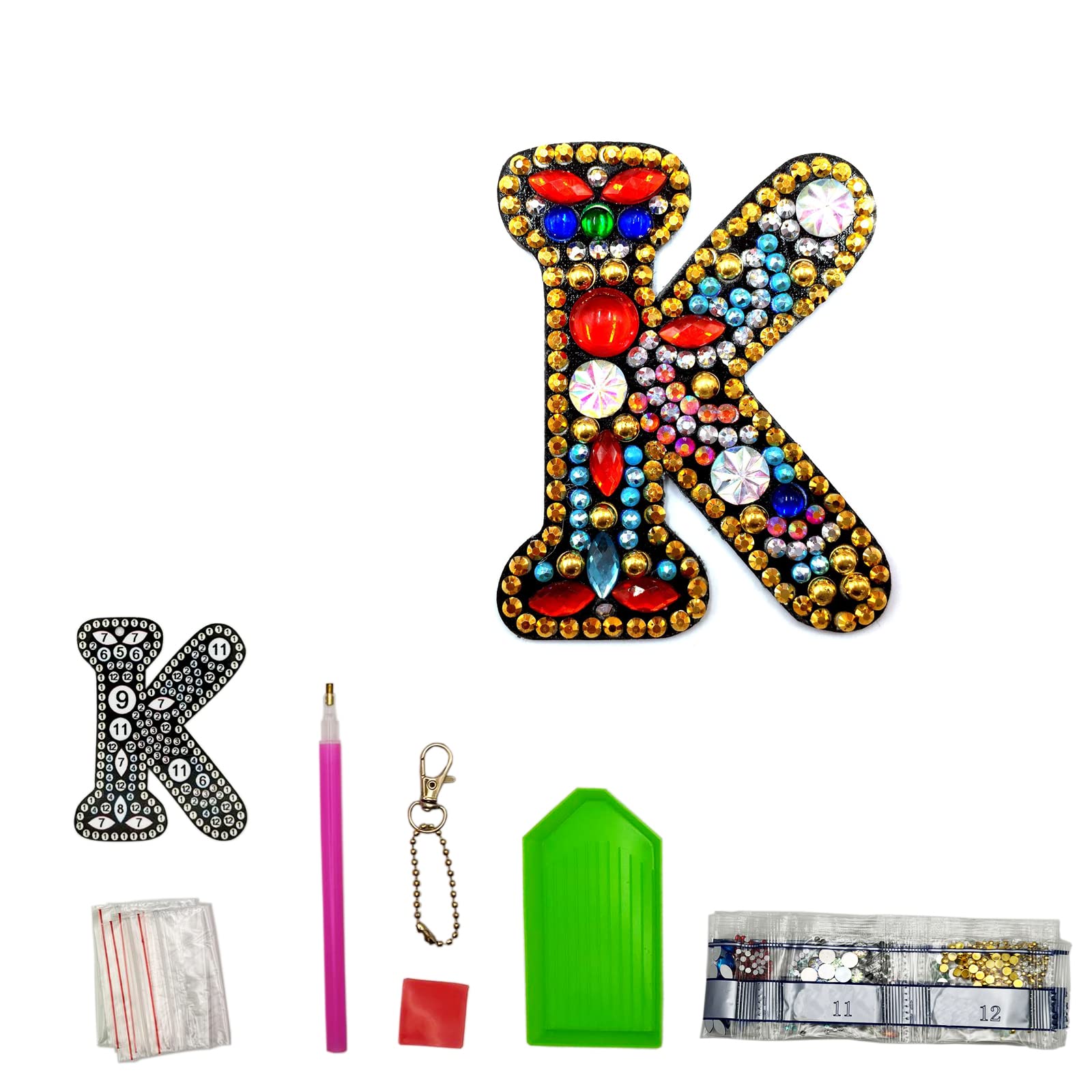 MEDOYOH DIY Letters "K" Diamond Painting Key Chains, Double-Sided Retro DIY Diamond Painting Kits Keychain