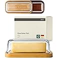 KIVY Glass butter dish with airtight lid that keeps butter soft - For countertop and refrigerator door shelf - Butter tray wi