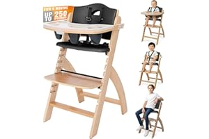 Abiie Beyond Junior Wooden High Chair with Tray - Adjustable and Convertible High Chair for Babies and Toddlers - 6 Months to