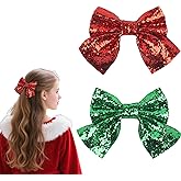 Totelux Christmas Bow Hair Clips Glitter Hair Bows Alligator Clips Hairpin Sequins Bowknot Hair Barrettes for Women Girls Christmas Hair Accessories Red Green
