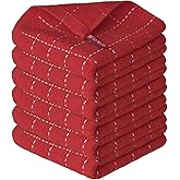 Artoid Mode Checkered Designed Cotton Red Terry Kitchen Dish Cloths, 12x12 Inch Soft Absorbent Quick Drying Cleaning Kitchen Rags Set of 6