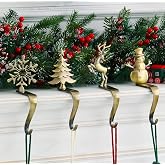 NIGHT-GRING Christmas Stocking Holder - Set of 4 Stocking Hangers Snowman Santa Snowflakes Christmas Tree Deer Stocking Hooks for Fireplace, Shelf, Staircases