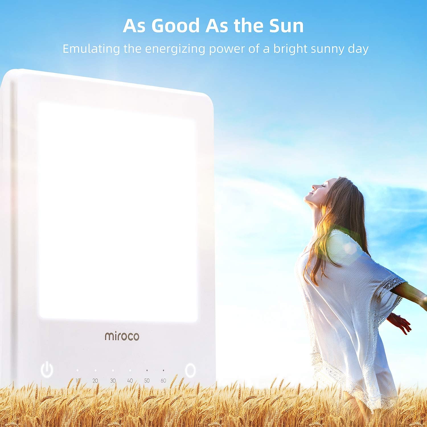 Light Therapy Lamp, Miroco UV Free 10000 Lux Brightness, Timer Function, Touch Control, Standing Bracket, for Home/Office Use: Health & Personal Care