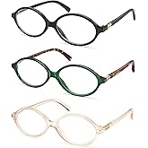 AMOMOMA Trendy Oval Reading Glasses for Women,Men Blue Light Blocking Computer Readers Retro Metal Frame AM6167
