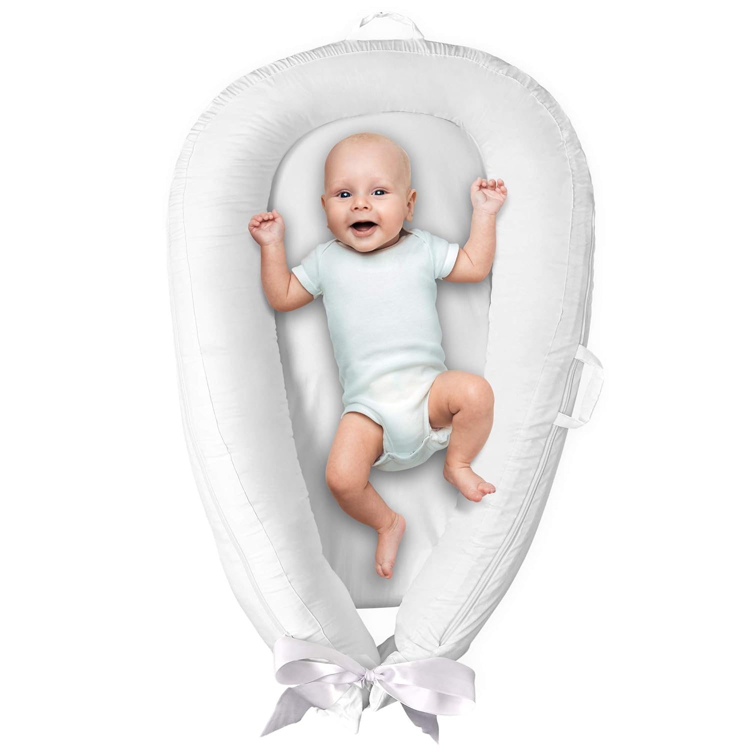 Baby Lounger & Bed for Co-Sleeping, Nest Sharing – Infant Floor Seat – Soft & Breathable 100% Cotton – Adjustable Crib & Bassinet Baby Pillow – Baby Shower Gift for Newborns, Girls, Boys