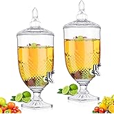 Bokon 2 Pieces Drink Dispensers for Parties Crystal Iced Beverage Dispenser with Stand and Spigot, Glass Liquid Containers Wide Mouth Beverage Server for Juice Tea Wedding