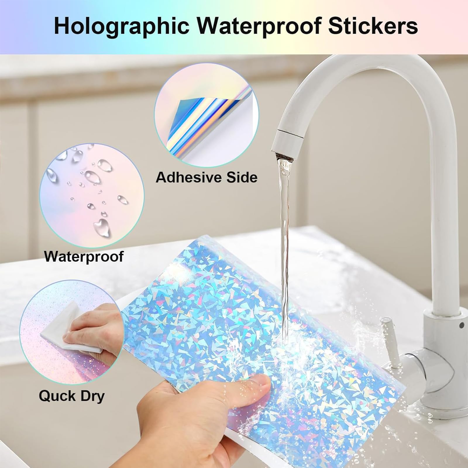 TOJUNE Bedruckbares Vinyl-Aufkleberpapier für Tintenstrahl- und Laserdrucker, A4, 21 x 29.7 cm, Wasserfest, Beliebiger Schnitt, Selbstklebende Rückseite (20 Stück) (Farbige Diamantstruktur) 5