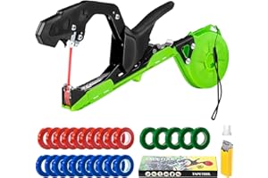 GROWNEER Upgraded Plant Tying Machine, Garden Tape Tool with 25 Rolls Tapes and 10000pcs Staples, Lightweight Plant Tape Gun Tying Tape Tool to Tie Up Vine Tomatoes Grapes Vegetables Garden, Green