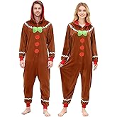 EJWCIG Adult Christmas Gingerbread Onesie Pajamas Onesie Costume Hooded Outfit for Women Man