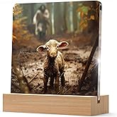 Religious Christmas Indoor Decor for Prayer Room Home, Jesus Running After Lost Lamb Pattern Acrylic Sign Plaque Gifts for Christian Women Family, Baptism Gifts for Boys Girls