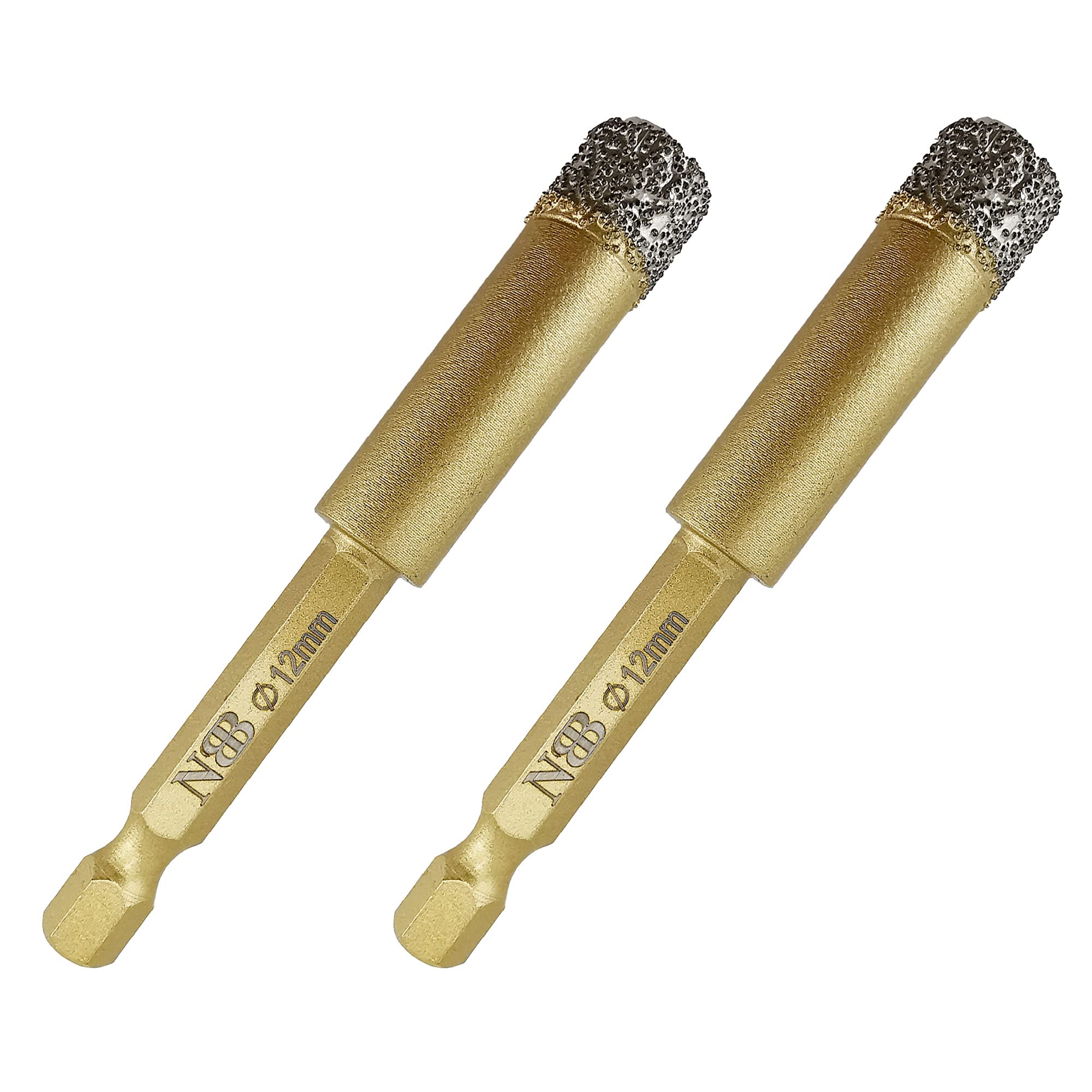 NBB Brazed Diamond Drill Bits with Hex Shank E6.3mm, Fast Connect,Dry or Wet Drilling on Porcelain, Ceramic, Tile, Granite, Marble, Used on Corded or Cordless Pistol Drill or Bench Drill (12mm x2pcs)