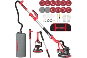 Revvstark Drywall Sander, Electric Drywall Sander with Vacuum Dust Collection 7.33-Amp 880W, Floor Sanders 5 Variable Speed 500-1800RPM with LED Light, 10 Pcs Sanding Discs & 2 Pcs Grid Sandpaper—Red