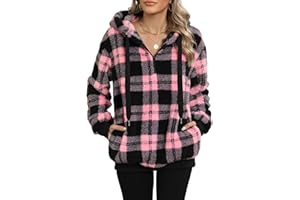 Nirovien Womens Sherpa Pullover Oversized Fuzzy Hoodie Double Fleece Sweatshirts Fluffy Plaid Outerwear Warm Coats