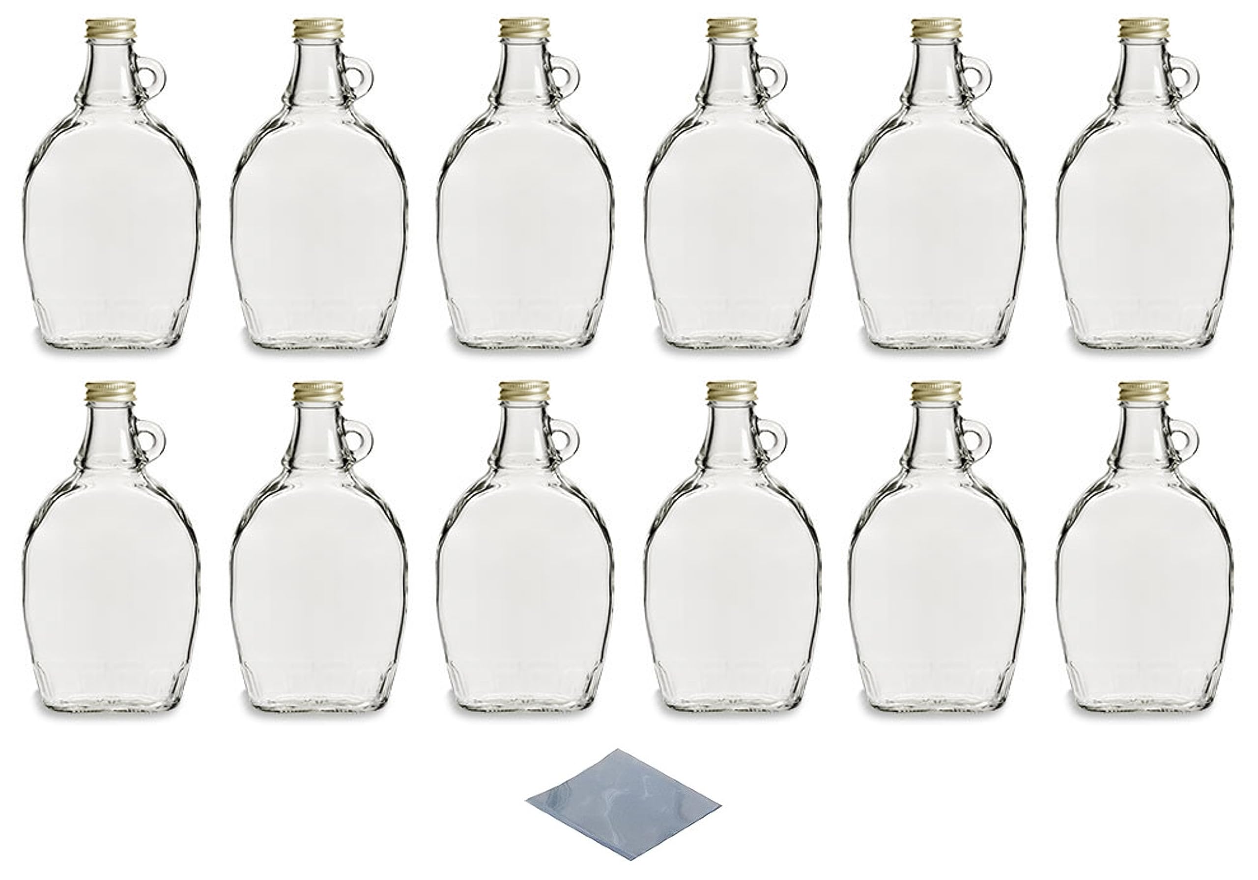 North Mountain Supply 12 oz Glass Maple Syrup Bottles with Gold Lids & Handle - Case of 12