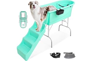 BLANLODY Dog Bath Tub, 45" Portable Foldable Dog Washing Station, Dog Grooming Tub with Removable Stairs,Anti-Slip Design Dog Washing Station for Home,Dog Bath for Medium to Large Size Dogs（Bathtub & Stairs )