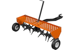 ouluu 48" Lawn Aerator Tow Behind, Pull Behind Aerator with Universal Hitch, 32 Galvanized Steel Tines, Tray and Pneumatic Tires, Plug Behind Aerator is Suitable for Gardens, Lawns and Farms