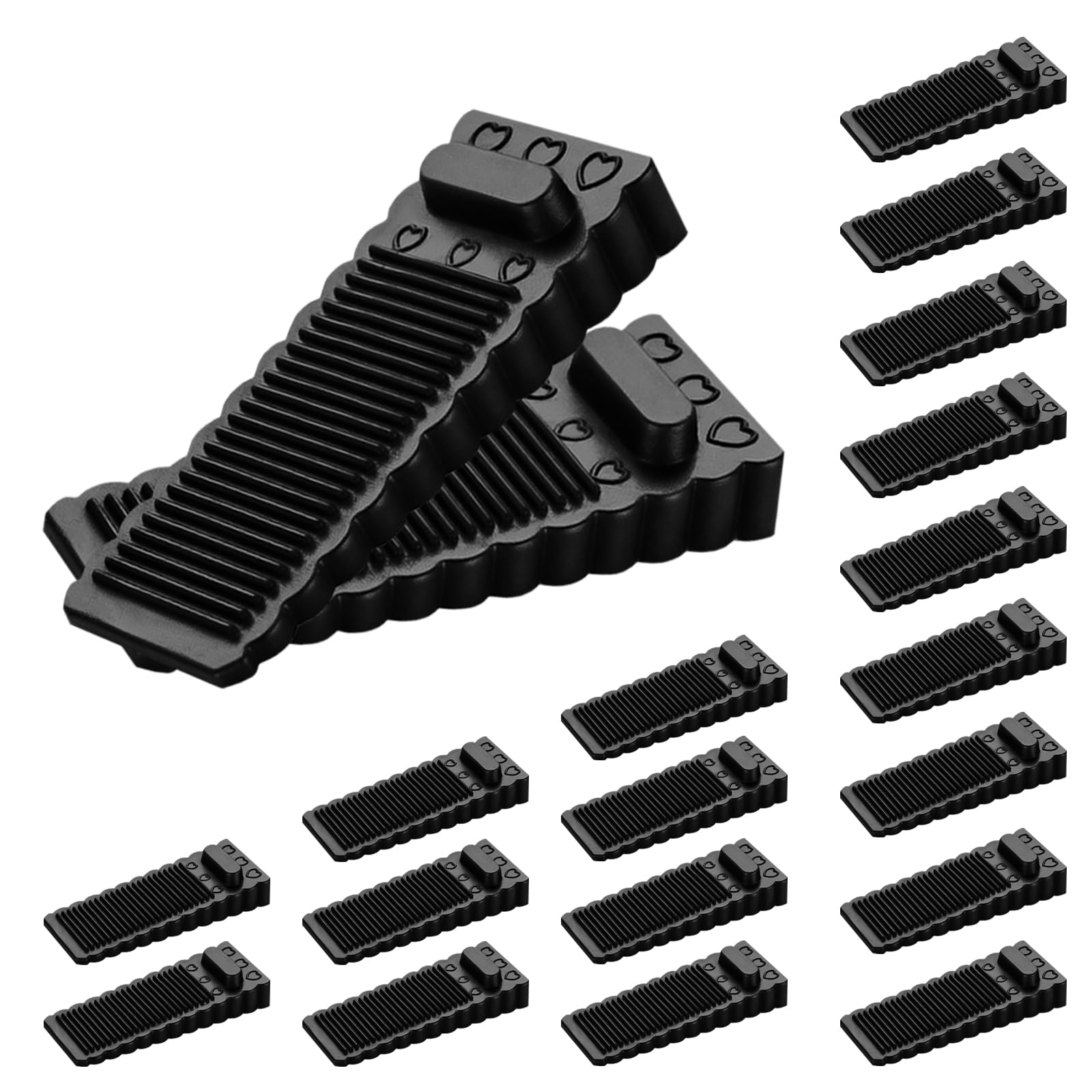 Black Rubber Door Stopper Wedge 20 Pack, Doorstop for Bottom of Door Heavy Duty Sturdy Stack-able Door Stop Fit All Door