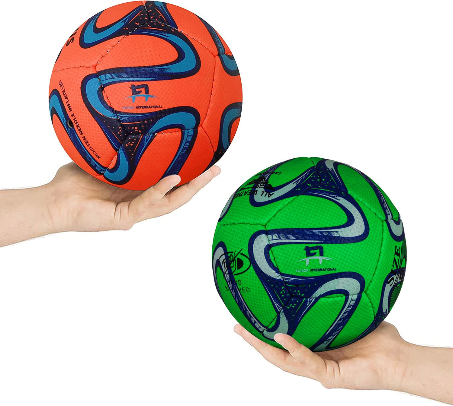 Foriox International Pack of 2 footballs Toddler, Size 2, Kids Lighter-weight Training football Garden Outdoor Soccer ball Yard Lawn 2 3 4 5 6 Years (Size 2, Orange & Green)