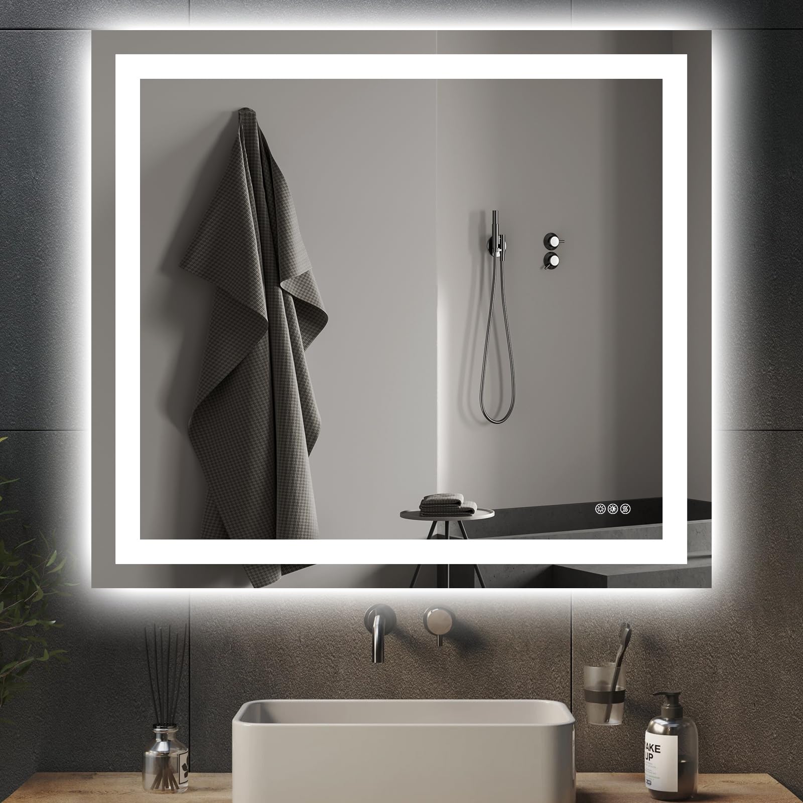 Hivone 40X36 LED Bathroom Mirror with Lights, Anti-Fog, Dimmable, Backlit + Front Lit, Smart Bathroom Vanity Mirror, Memory Function, Shatterproof, Tempered Glass (Horizontal/Vertical) Image