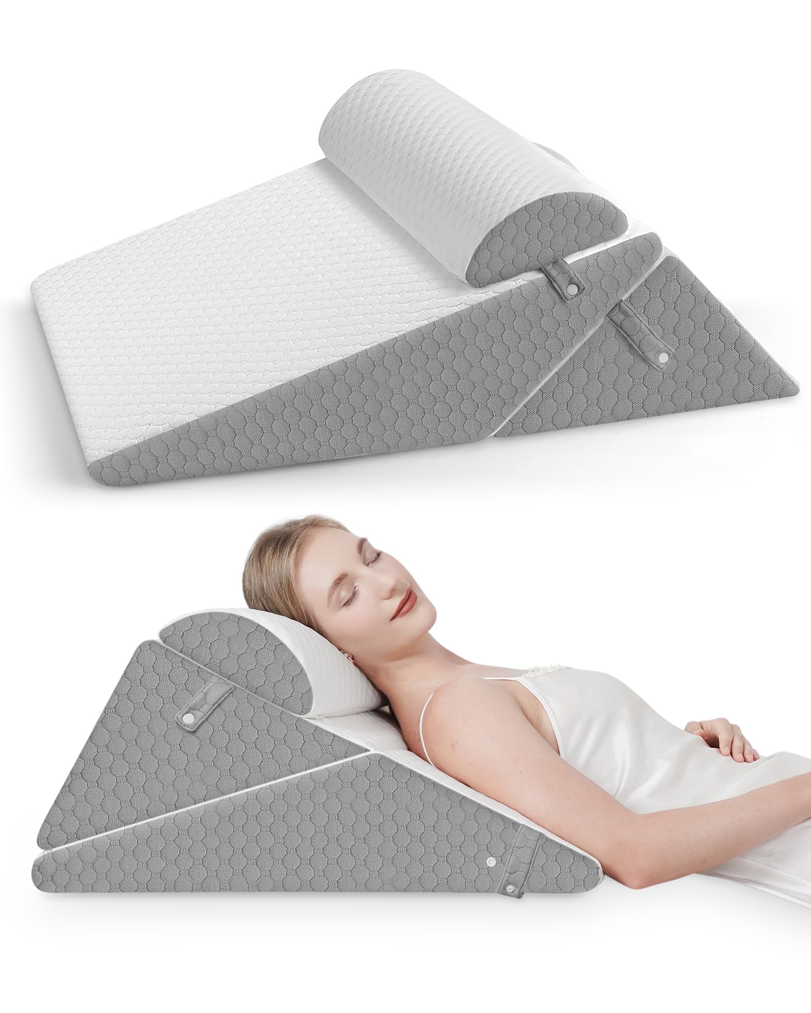 Forias Wedge Pillow Headboard for Acid Reflux Relief Adjustable Bed Wedge Pillow Post Surgery Pillow Wedge for Sleeping with Half-Moon Memory Foam Bolster Pillow for Back Legs Pain Snoring Sleep Apnea