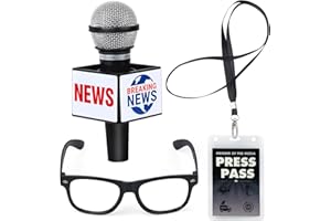 Yewong Kids Journalist News Reporter Costume Accessories Set Press Pass Microphone Prop Costume Glasses for Career Day Party (Set A)