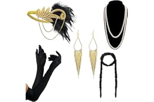 DRESHOW 1920s Accessories for Women Flapper Headpiece Headband Gloves Costume Harlem Nights Accessories Set