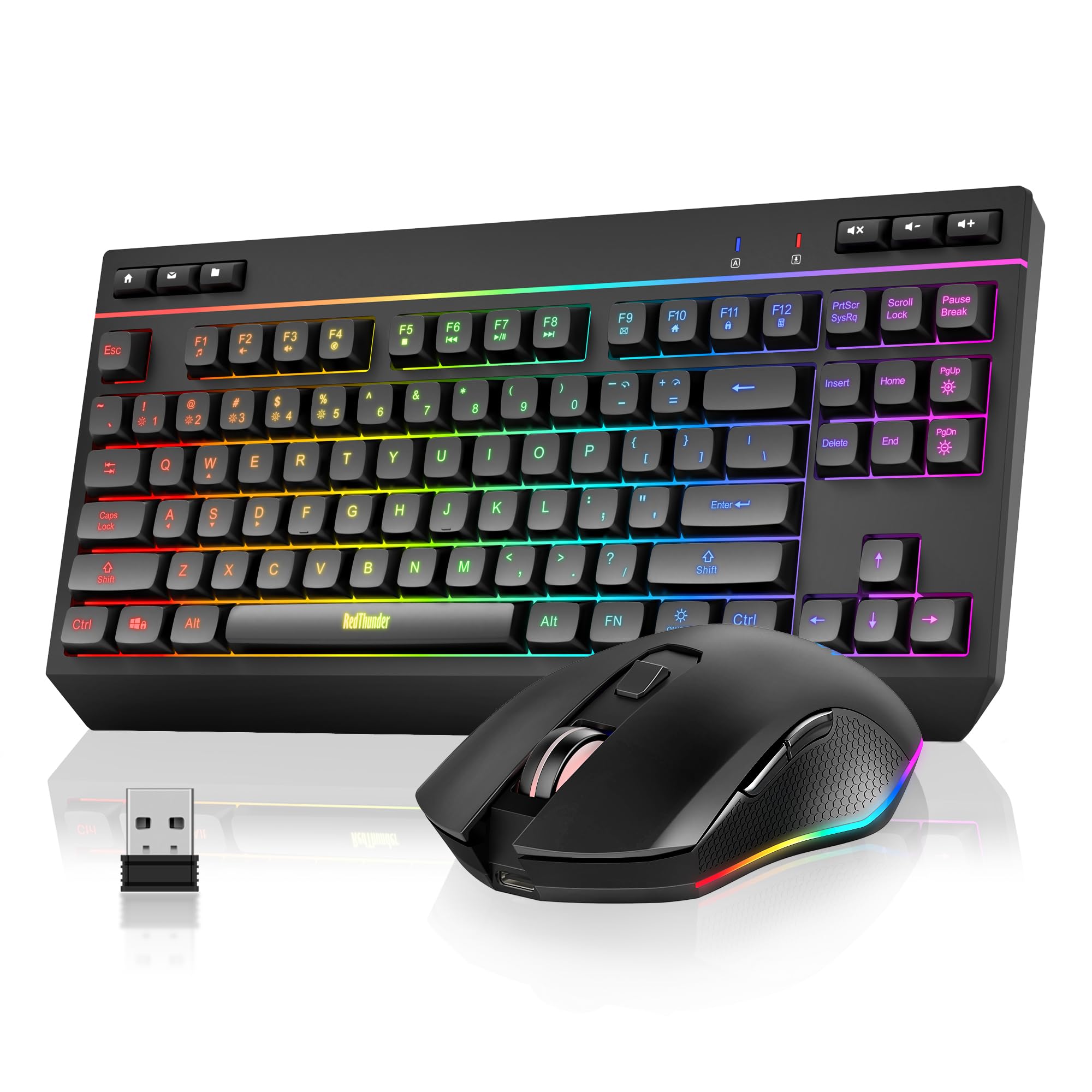 Photo 1 of RedThunder K20 TKL Wireless Keyboard and Mouse Combo, Adjustable RGB Backlit Rechargeable Battery, Compact Layout Keyboard with Dedicated Multimedia Keys + Optical Mice for PC/Laptop(Black)
