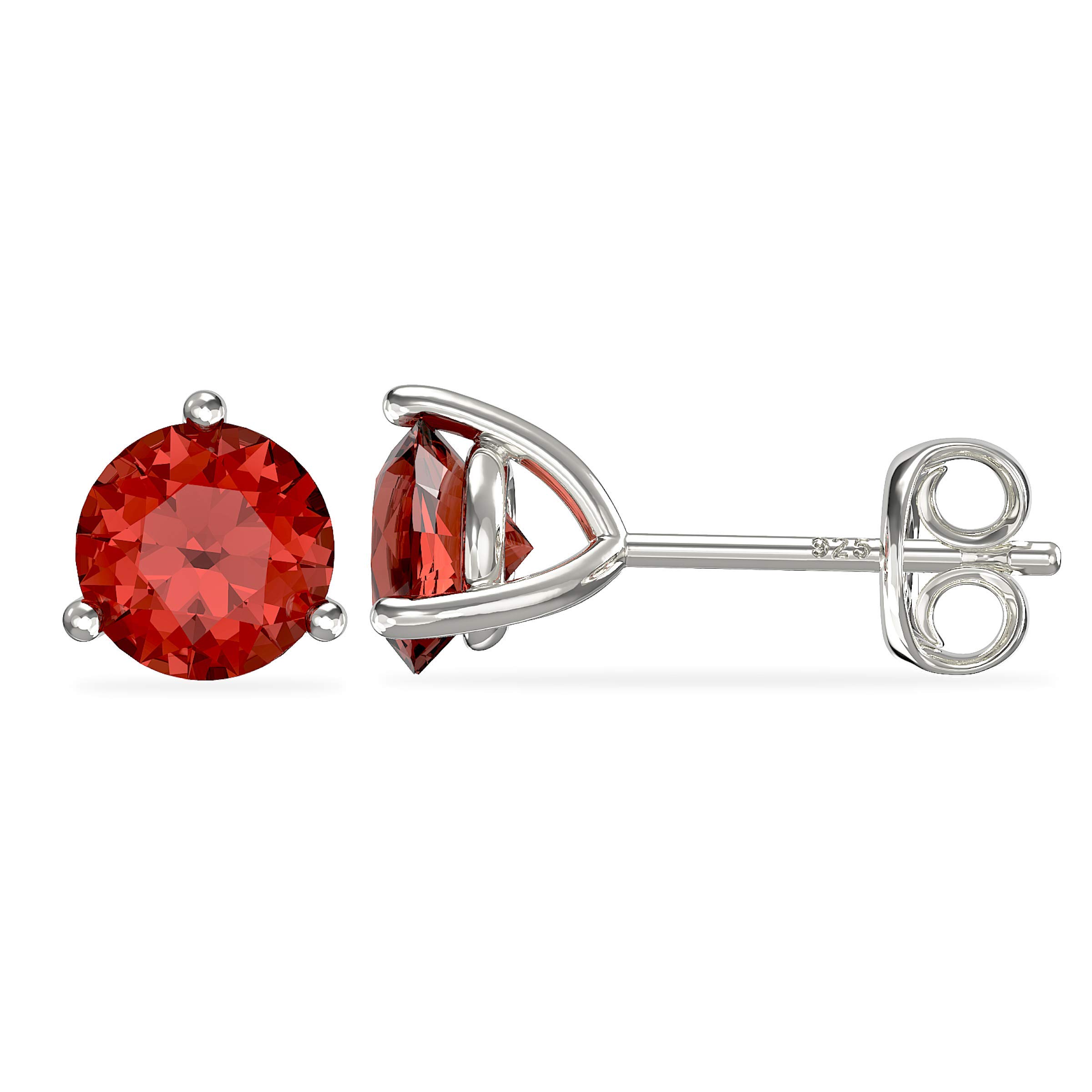 Aeon Birthstone Stud Earrings - July Red Ruby | 925 Sterling Silver & Cubic Zirconia | Polishing Cloth Included | One Pair