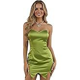 winkbay Women's Satin Lace Up Backless Tube Top Dress Strapless Asymmetrical Bodycon Mini Party Club Dresses
