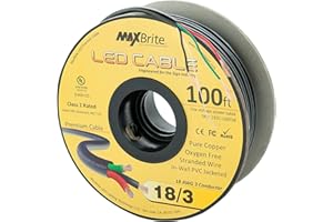 MAXBRITE 100 ft. 18AWG Low Voltage LED Cable 3 Conductor Black Sleeve in-Wall Speaker Wire UL Listed Class 2