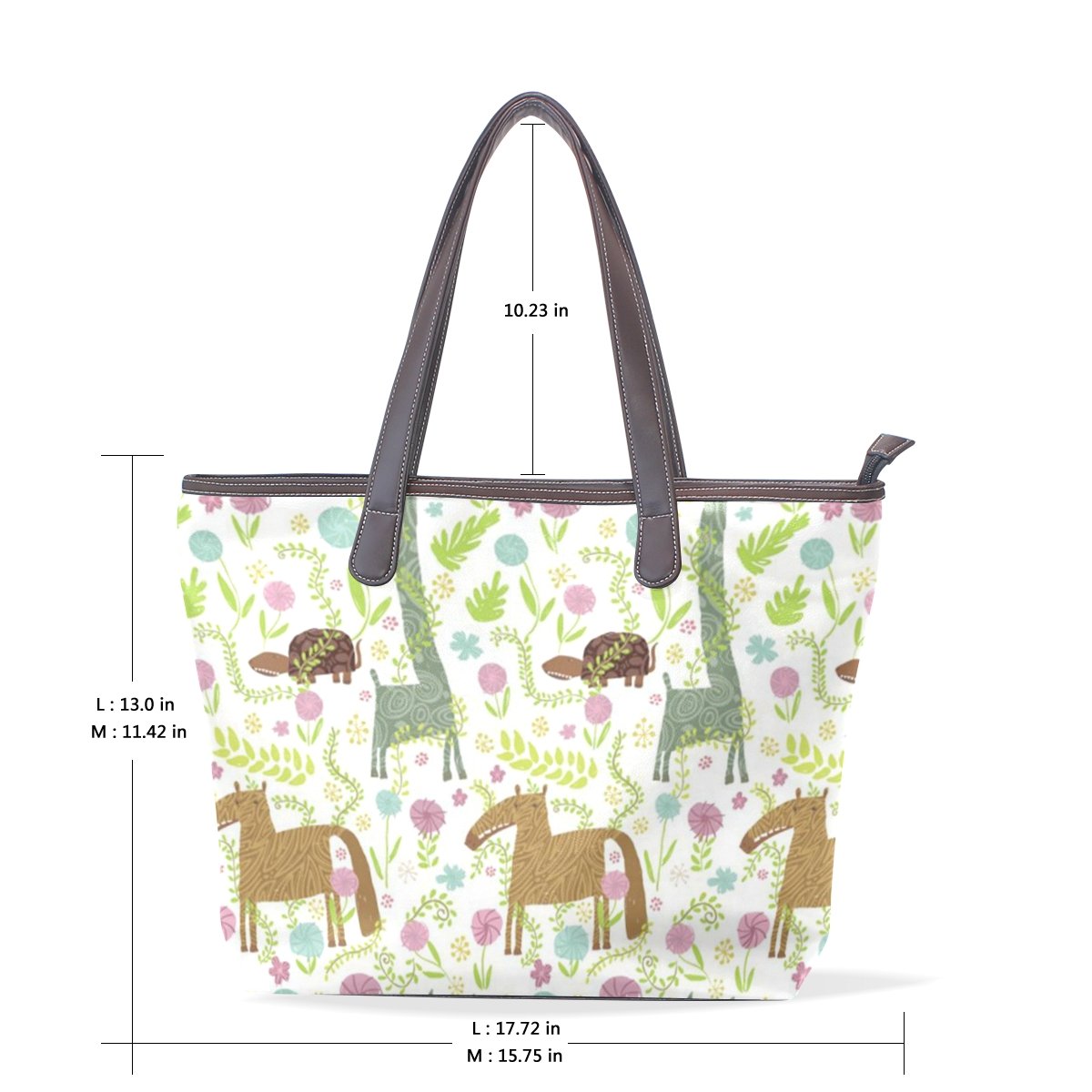 Cartoon Horses PU Leather Handbag Tote Bag Shoulder Bag Shopping Bag For Lady